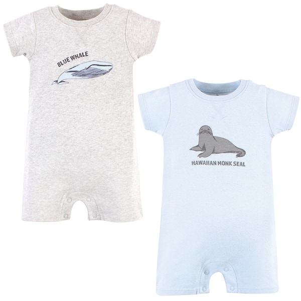 slide 1 of 1, Touched by Nature Unisex Baby Organic Cotton Rompers, Endangered Seal 0 - 3 Months - Blue
