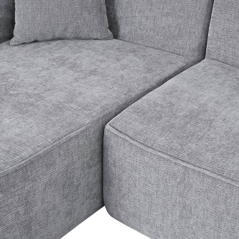 L-Shape Sectional Sofa with 2 Throw Pillows, Chenille Fabric Modular Sofa for Livingroom 4-seater Curved Couch Chaise