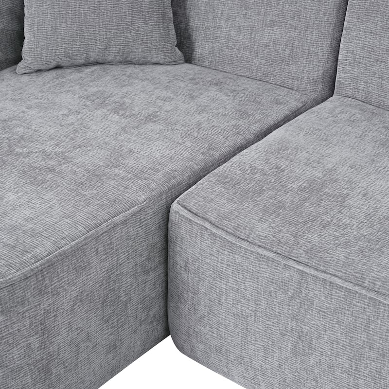 Modern Sectional Sofa, Chenille Modular L-Shape Sofa Couch with 2 Plush Throw Pillows, Curved Sponge Sleeper Couch