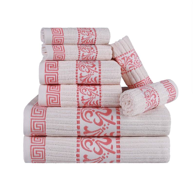 Superior Athens Cotton Floral Border Greek Key 8-Piece Towel Set