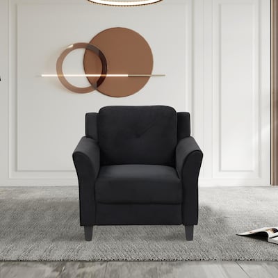 Antique Black Modern 43.4" Upholstered Buttons Tufted Arm Chair with High-Quality Solid Wood Frame