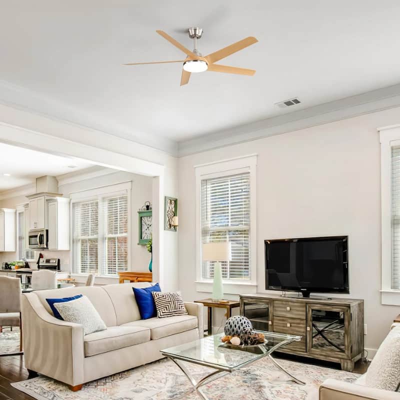 52" Modern Dimmable LED Nickel Ceiling Fan with Light Kit and Remote Included