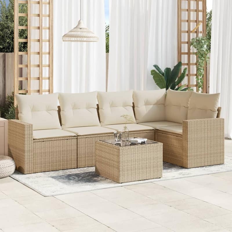 vidaXL Garden Sofa Set Beige PE rattan, powder-coated steel, tempered glass - 33.5 x 50.2 x 93.5