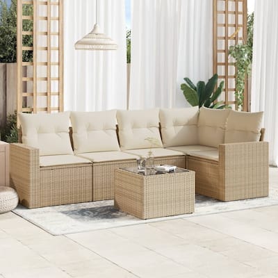 vidaXL Garden Sofa Set Beige PE rattan, powder-coated steel, tempered glass - 33.5 x 50.2 x 93.5