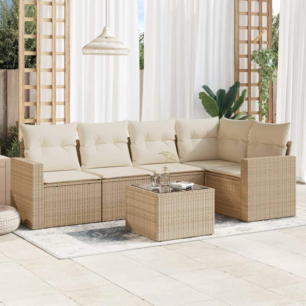 vidaXL Garden Sofa Set Beige PE rattan, powder-coated steel, tempered glass - 33.5 x 50.2 x 93.5