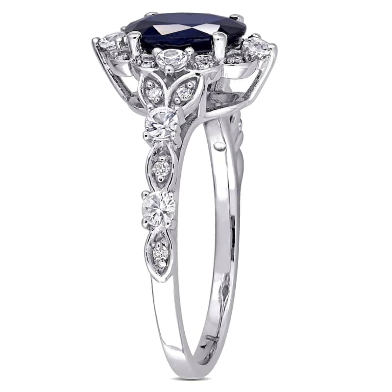 Miadora 10k White Gold Blue and White Sapphire with Diamond Accent Vintage Halo Engagement Ring