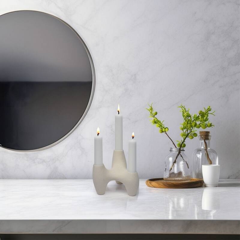 Beige Three Pillar Ceramic Candle Holder Elegant Modern Decor