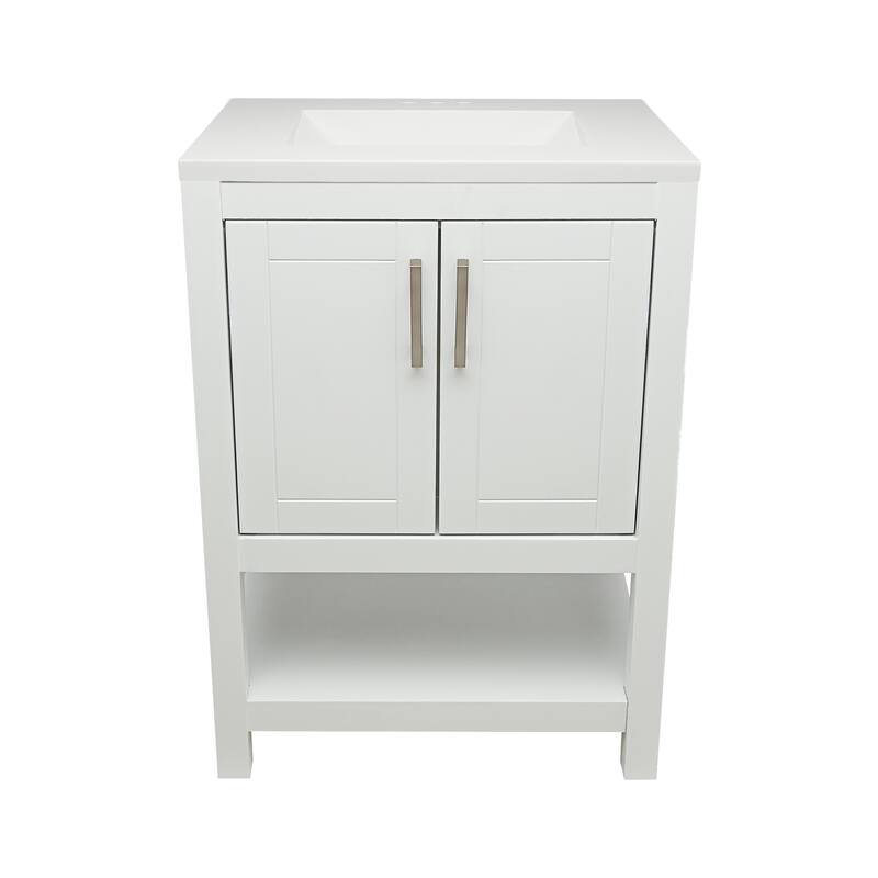 Taos 25" Bathroom Vanity with Cultured Marble Vanity Top Sink in White with White Basin - White - White