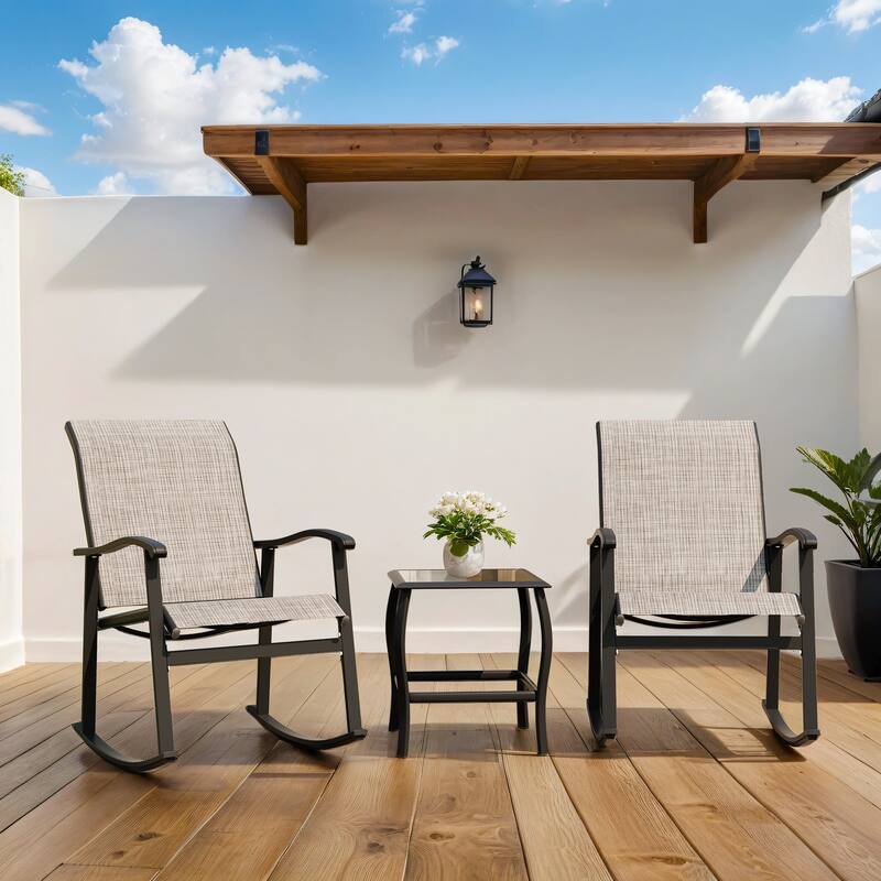 Futzca 3-Piece Outdoor Bistro Set with Rocking Chairs
