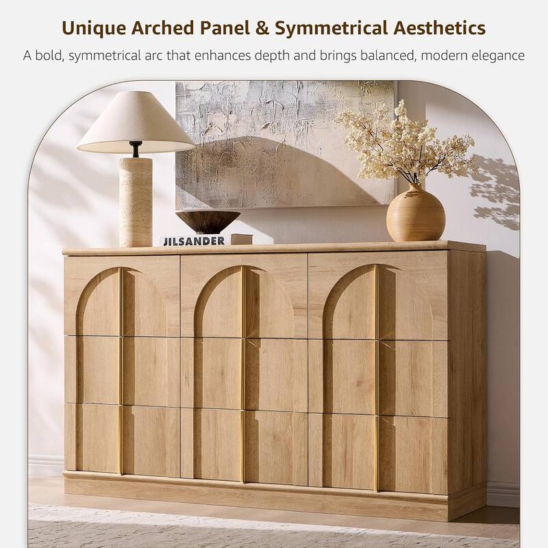 Modern Arched 9 Drawers Dresser, Wood Chest of Drawers for Living Room
