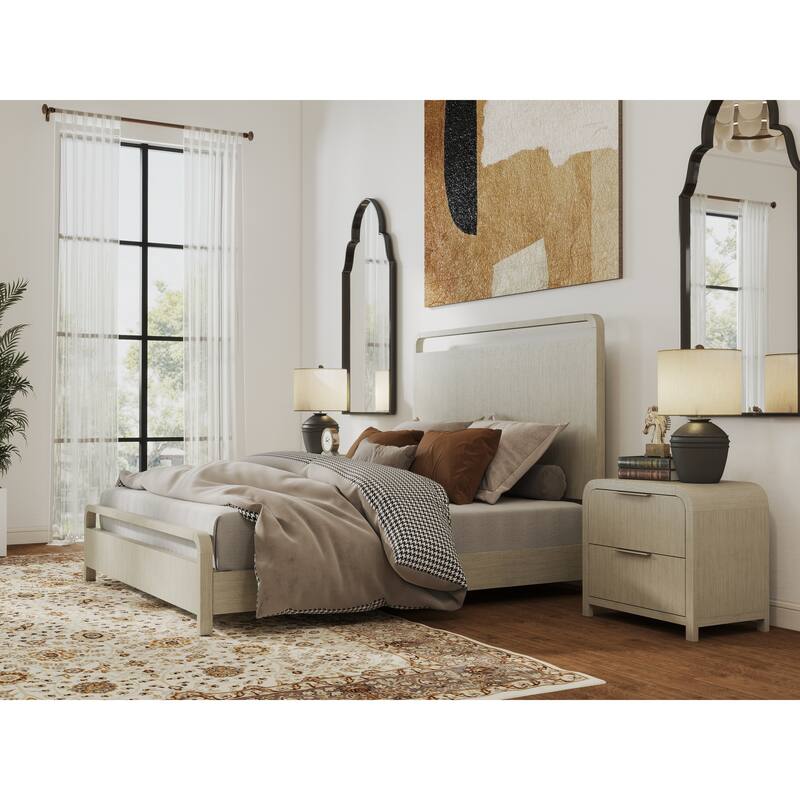 Roundhill Furniture Tavari 3-Piece Bedroom Set with Panel Bed and Two Nightstands in Light Gray