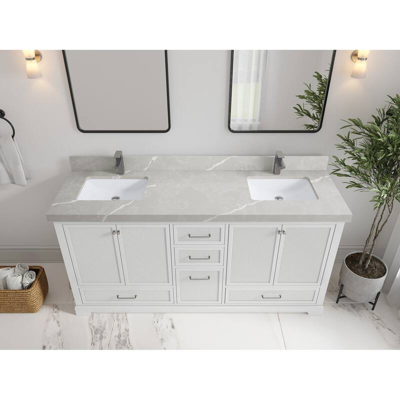 Willow Collections 72 x 22 Alys Double Bowl Sink Bathroom Vanity with Countertop - 2"Pearl Gray - White