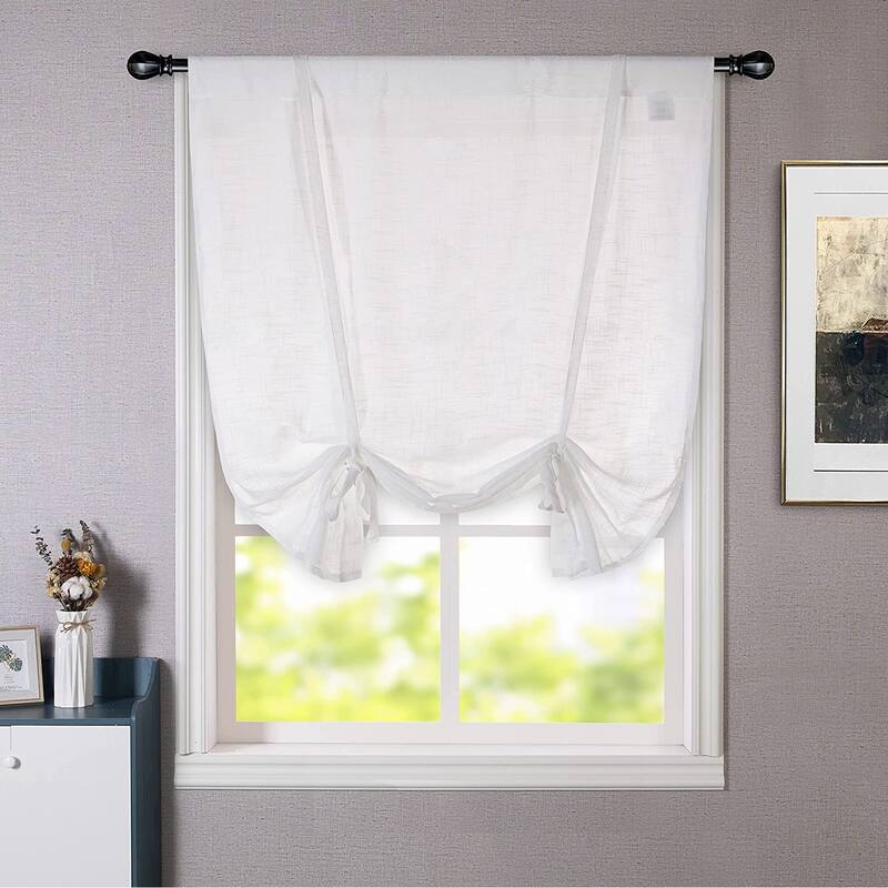 DriftAway Solid Color Faux Linen Slub Sheer Voile Tie Up