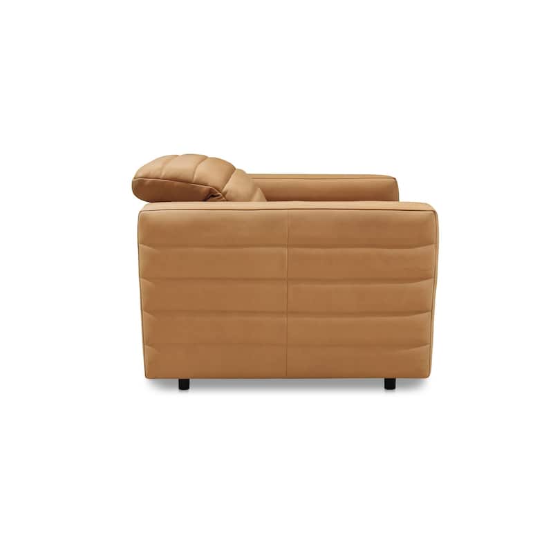 NADAAL STUDIOS Serelith Power Recliner, Channel-Tufted Top Grain Leather with Hidden Recline Function, Tan