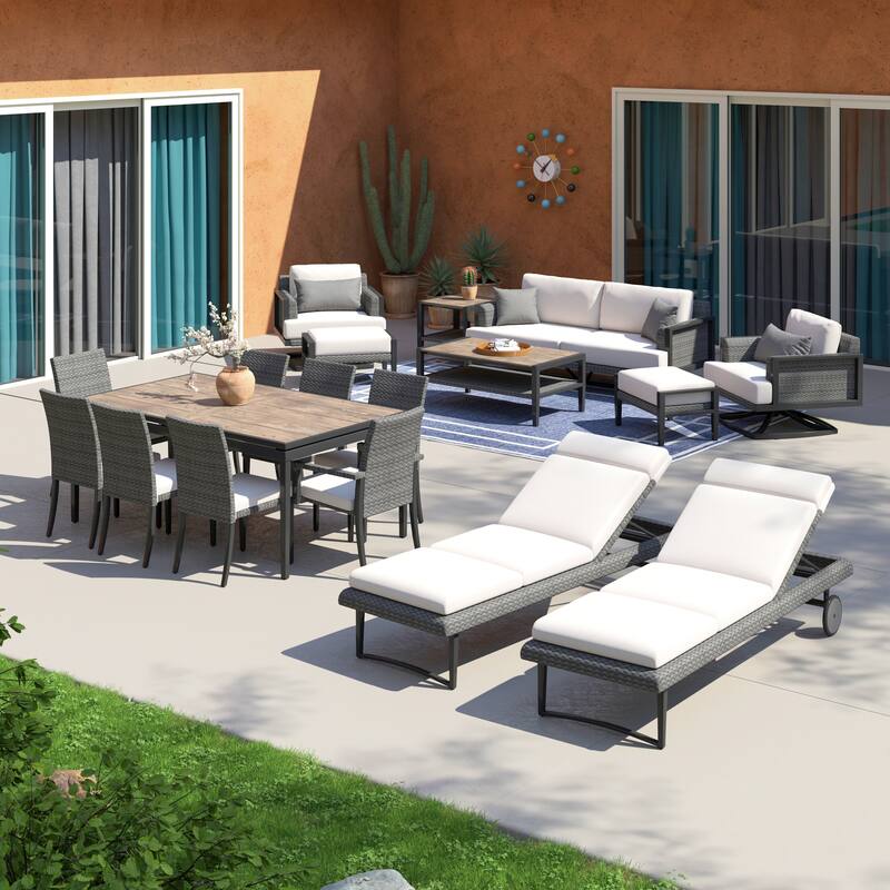 Vistano 18 Piece Sunbrella Outdoor Patio Estate Dining Group - Canvas Flax