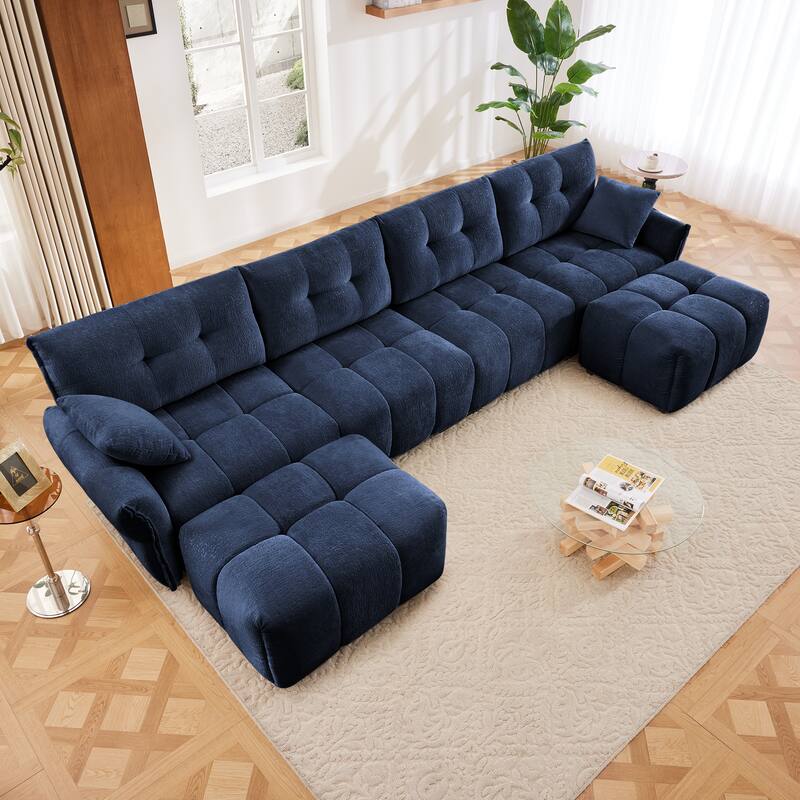 141.7" Chenille 4-Seater Sectional Sofa with 2 Ottomans