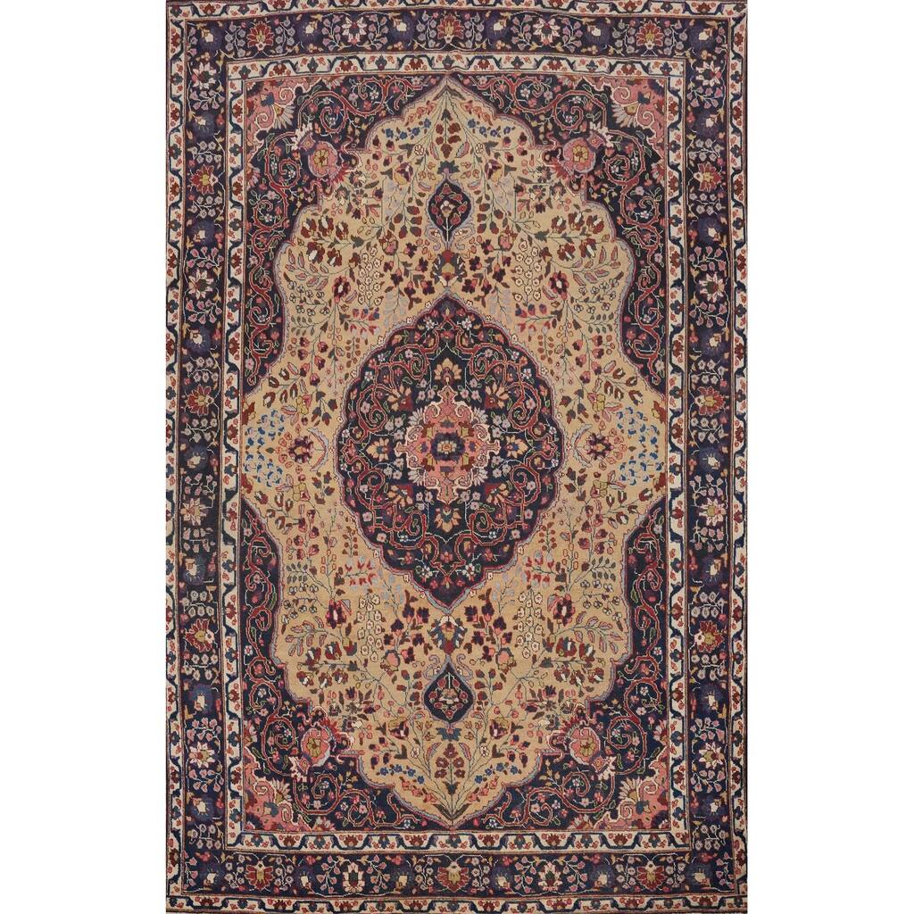 Hand Knotted Oriental 100% Wool Carpet Traditional Floral Brown Mashad Area Rug - 12' 5'' X 8' 8''
