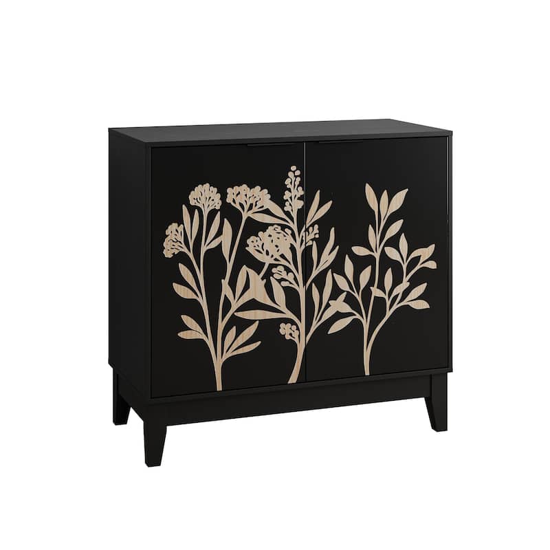 31.5 Inch Carved Buffet Cabinet, Sideboard with 2 Doors and Adjustable Shelves, Wooden Decorative Cabinet with Storage Space