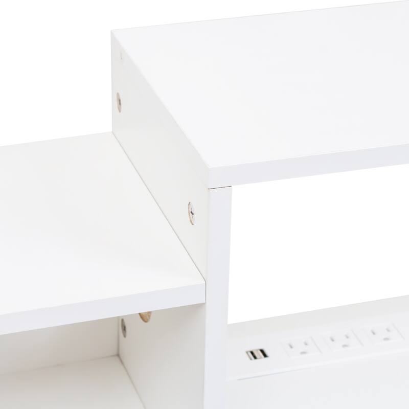 Modern Wall-Mounted Floating TV Stand with 20 Color LEDs and Charging Stations, for Living Room, White.