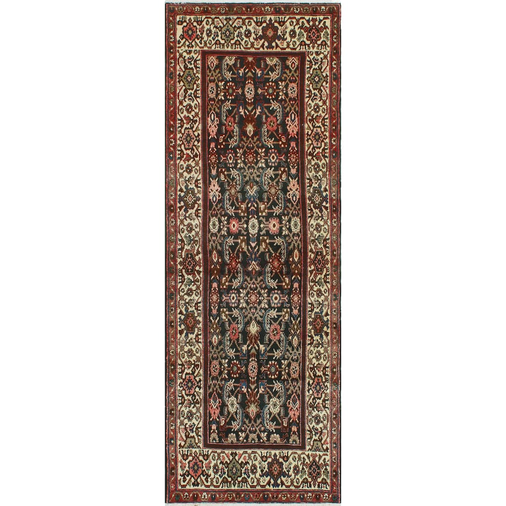 Fine Vintage Distressed Barclay Charcoal/Ivory Runner - 3'5" x 9'7"