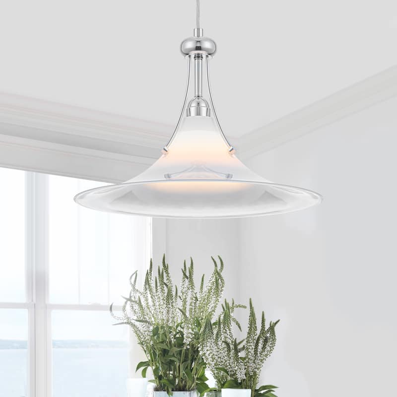 Chrome Trumpet Clear Glass Pendant Light Modern Hanging Fixture - Dia.15.55-in
