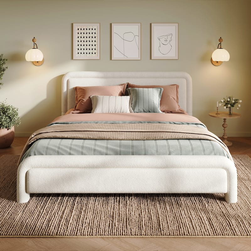 Christopher Knight Home - Boucle Upholstered Platform Bed Frame with Curved Headboard