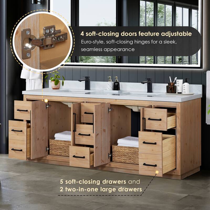 Cicero Single Bathroom Vanity in Light Brown with Grain White Engineered Stone Countertop without Mirror