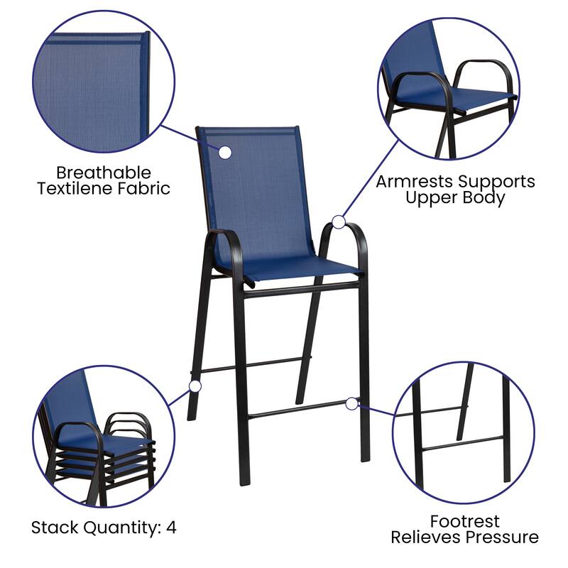 5 Piece Outdoor Glass Bar Patio Table Set with 4 Barstools