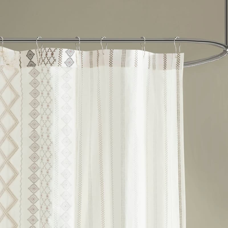 INK+IVY Imani Cotton Printed Shower Curtain with Chenille