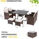 preview thumbnail 7 of 6, Futzca 9 Piece Small Patio Dining Set, Outdoor PE Wicker Furniture Set with Cushioned Wicker Chairs and Ottoman Sets (Beige)
