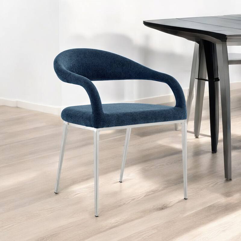 HomeRoots Set of Two Blue And Silver Upholstered Polyester Open Back Dining Arm Chairs - Set of 2