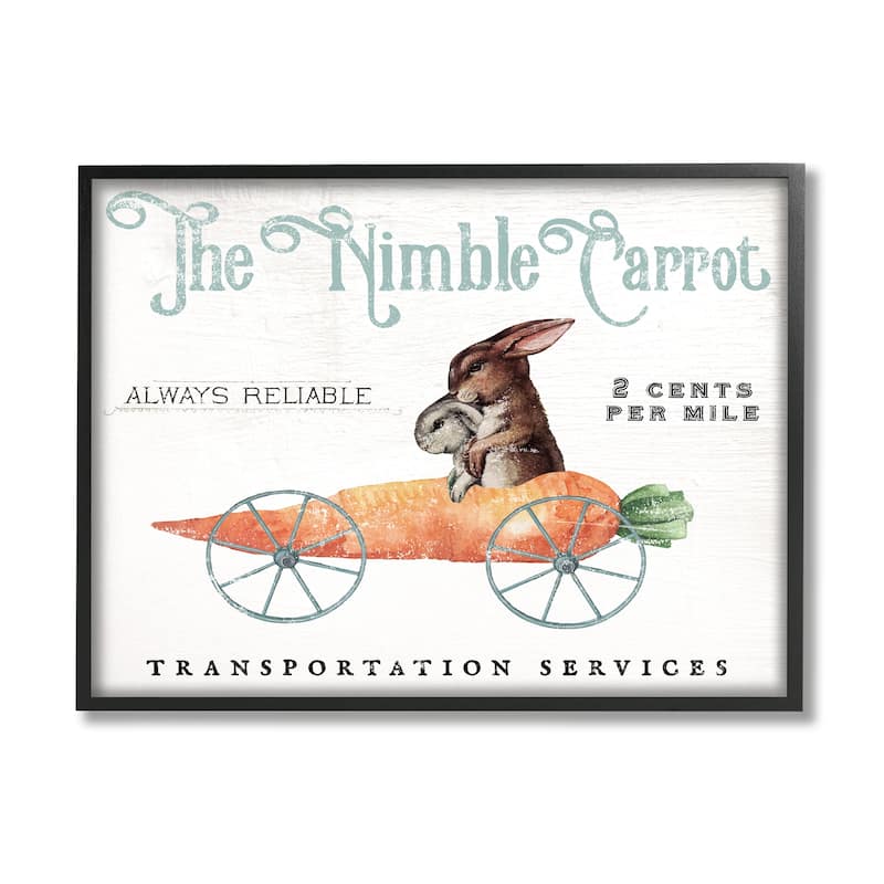 Stupell Vintage Easter Bunny The Nimble Carrot Transportation Advertisement Framed Wall Art - White - 20 x 16 - Black