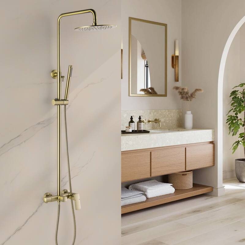 47"H Solid Brass Wall-Mounted Exposed Shower System with Tub Spout (Valve Included)