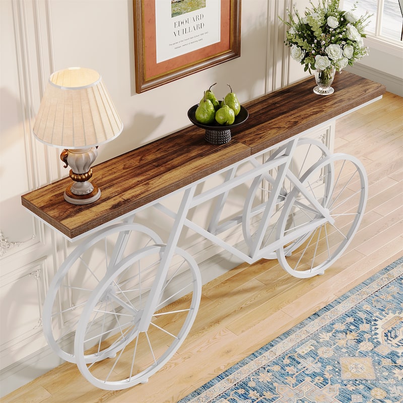 70.9-Inch Extra Long Console Table with Bicycle Metal Base for Entryway, Living Room - 11.81"D x 70.87"W x 33.46"H