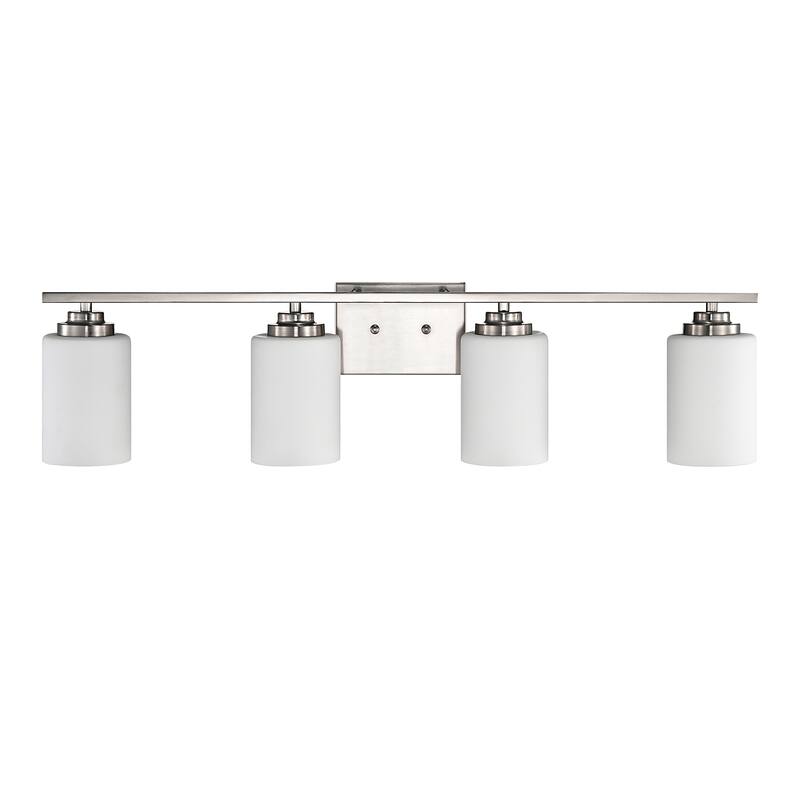 Brushed Nickel 4-Light Vanity Lights with White Etched Glass Shades