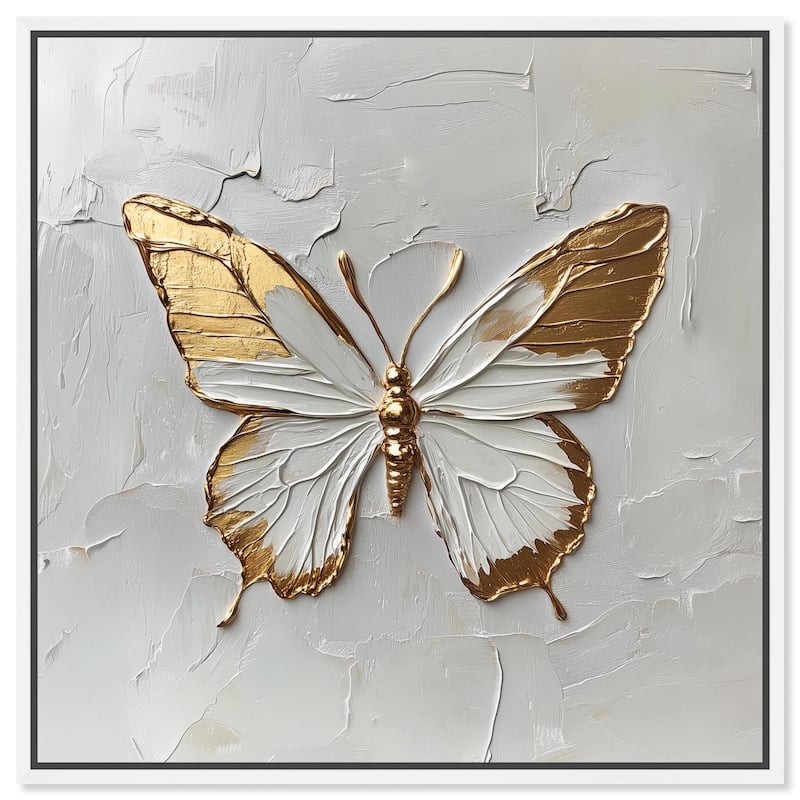 Simple Golden Butterfly Canvas by Art Remedy - White - 24" x 24"