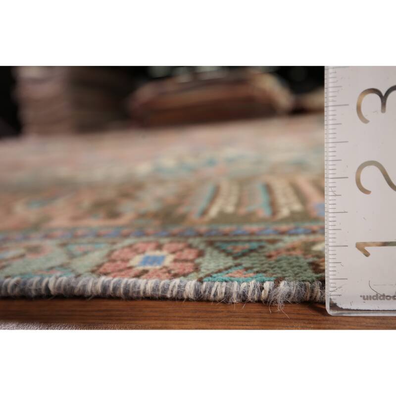 Pink Geometric Tabriz Persian Vintage Rug Hand-Knotted Wool Carpet - 9'7" x 12'10"