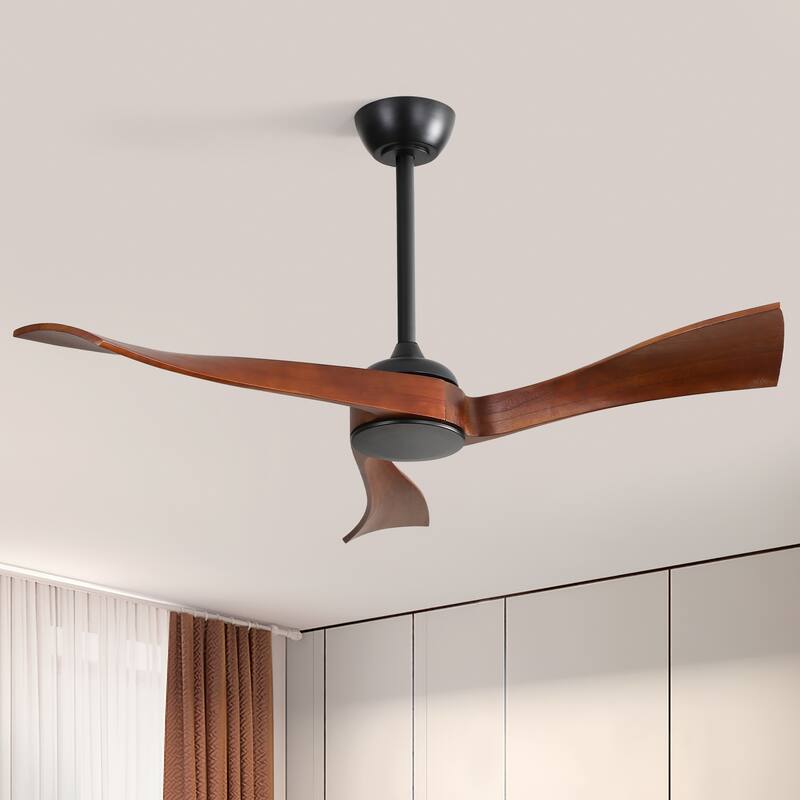 52''/60" Large Ceiling Fan without Lights, Remote Control and Reversible Motor Included, 3 Wood Blades - Black with Wave Brown Blades - 52 Inch
