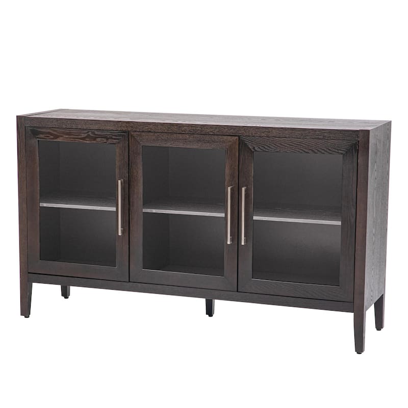 Three-Glass-Door Wood Storage Cabinet with Adjustable Shelf