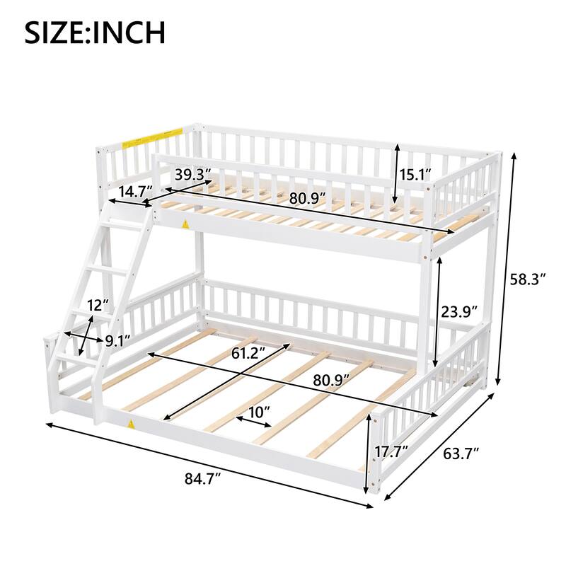Twin XL over Queen Bunk Bed with Ladder and Guardrails in White