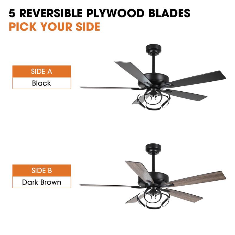 52" Contemporary Black Dimmable LED Ceiling Fan with Light and Remote