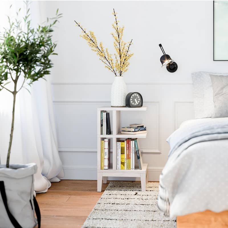 Nightstand set of 2 Whitewash Solid Beech Wood for Bedroom, Livingroom