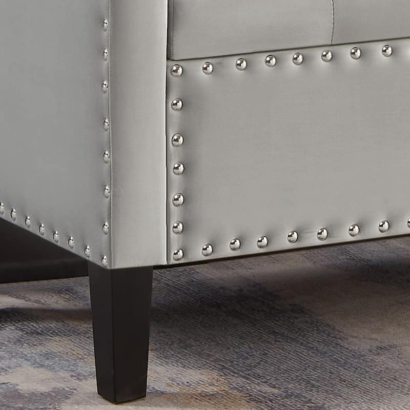Velvet Storage Ottoman Bench with Armrests, Tufted Upholstered End of Bed Bench with Nailhead Trim for Bedroom, Entryway