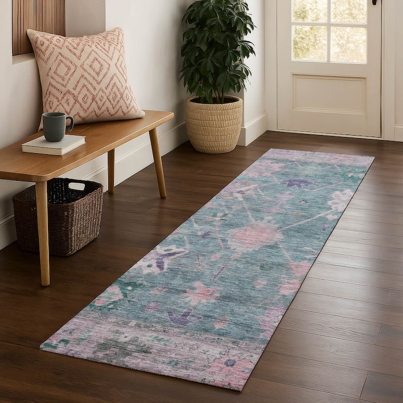 Premium Washable Super Soft Traditional Kashmir Mayfield Rug - Green - 2'3" x 7'6"