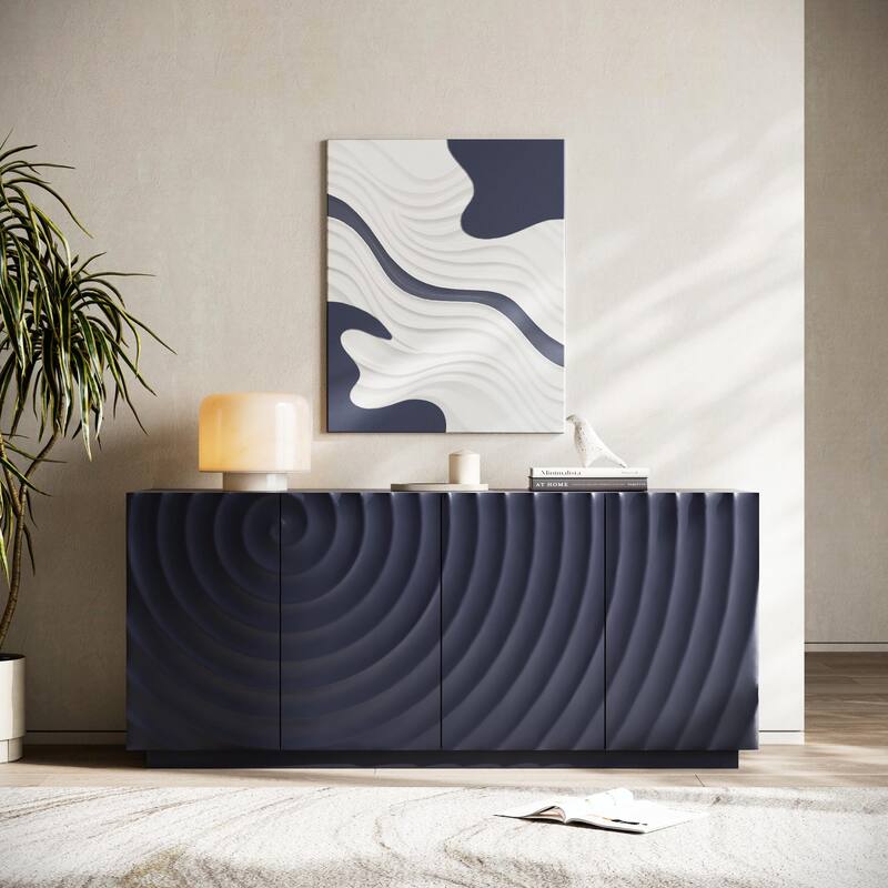 Modern 4-Door Buffet Cabinet with Storage - Navy Blue