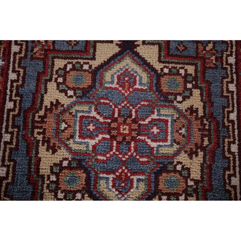Blue Kazak Oriental Runner Rug Hand-Knotted Geometric Wool Carpet - 2'7"x 8'3"