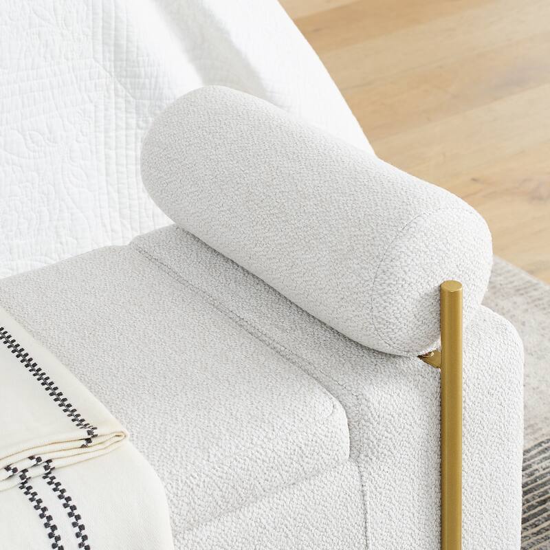 Elegant Linen Storage Bench with Cylindrical Arms & Metal Legs