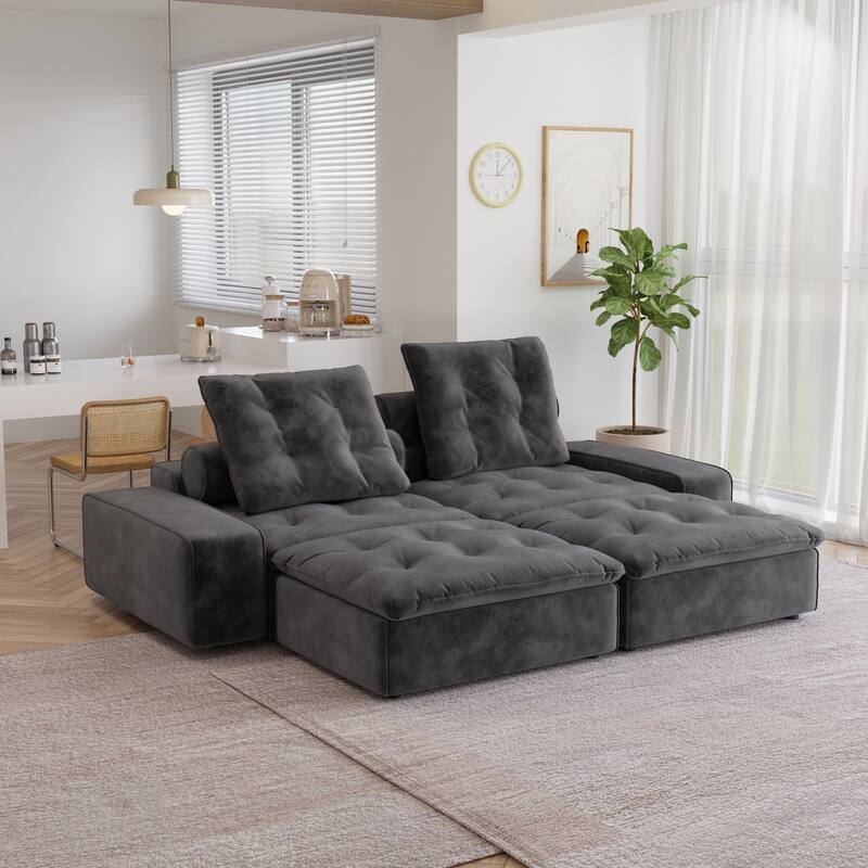 4 - Piece Frosted Velvet Sectional Sofa Oversize Lounge Sleep Couch - Charcoal