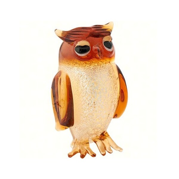 2" Amber and Beige Owl Art Glass Animal Figurine - N/A