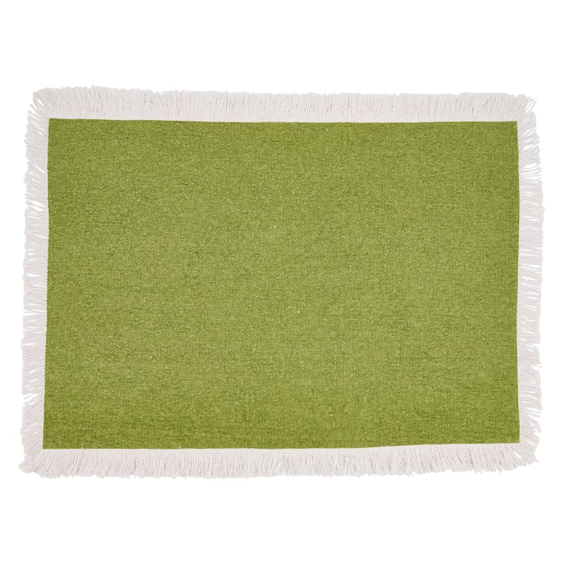Cotton Placemats With Fringe Border Design (Set of 4) - Kiwi - Set of 4